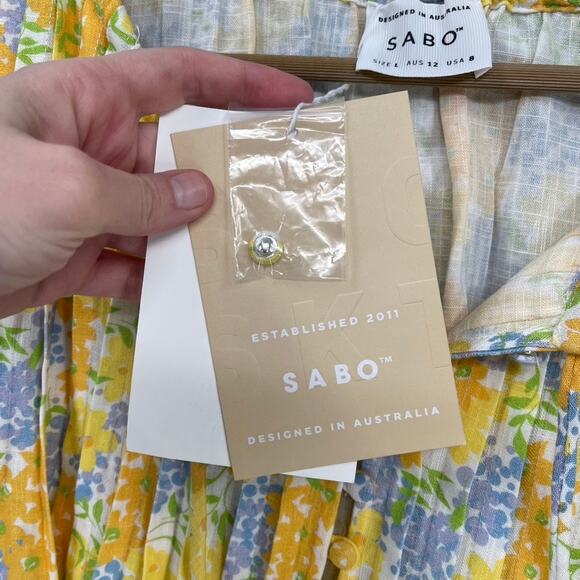 Sabo Leta Top Womens Lg Yellow Floral Puff Sleeve Pintuck Cottage Coastal Boho - Picture 6 of 14